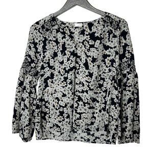 Ecru Floral Print Silk Blouse
